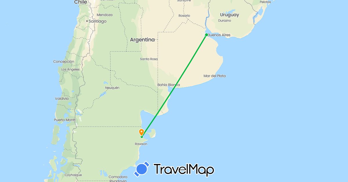 TravelMap itinerary: driving, bus, hitchhiking in Argentina (South America)